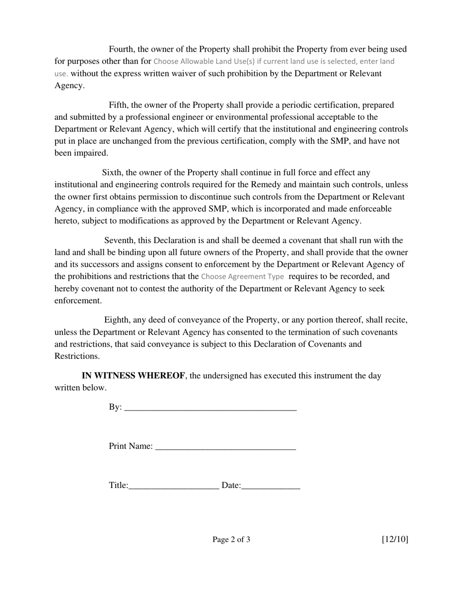 New York Deed Restriction Template - No Groundwater Restrictions - Fill ...