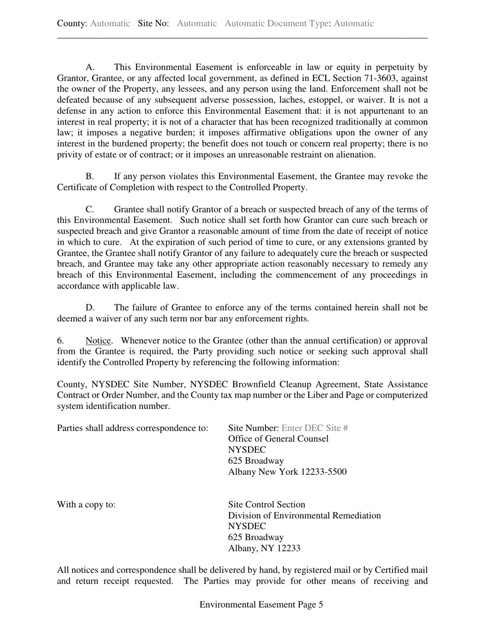 Environmental Easement Template - New York, Page 5
