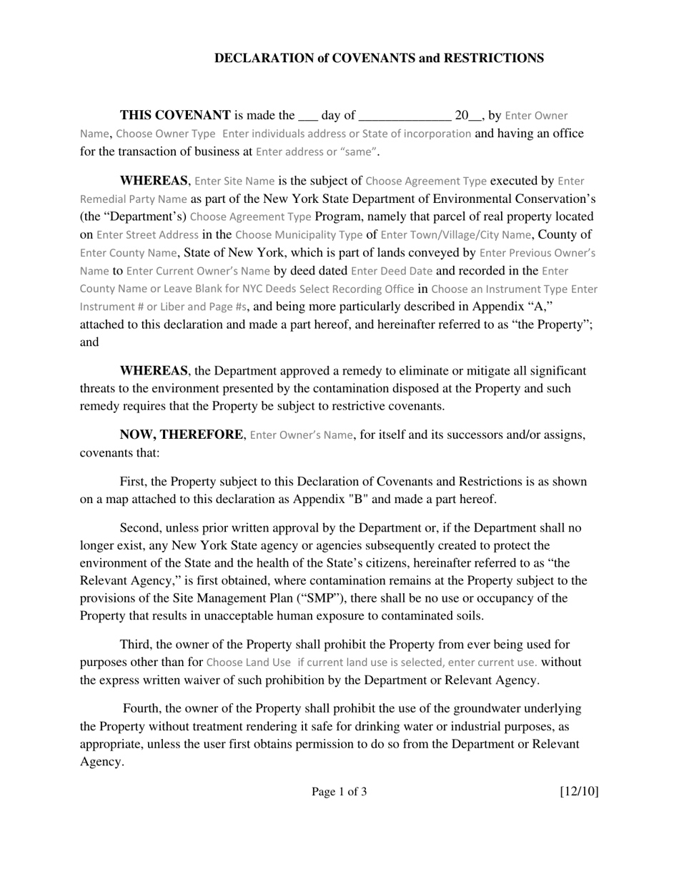 Deed Restriction Template - No Engineering Controls - New York, Page 1