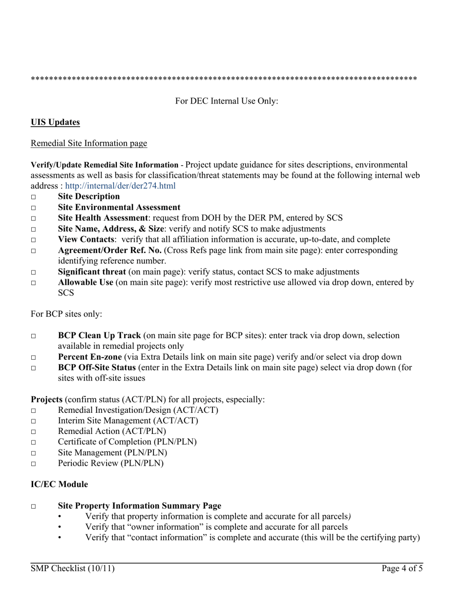 Site Management Plan (SMP) Checklist for Bcp, Erp, Ssf and Vcp Sites - New York, Page 4
