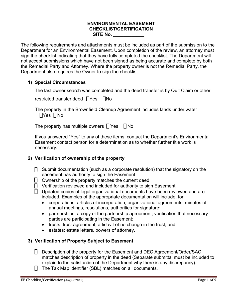 Environmental Easement Checklist / Certification - New York, Page 1