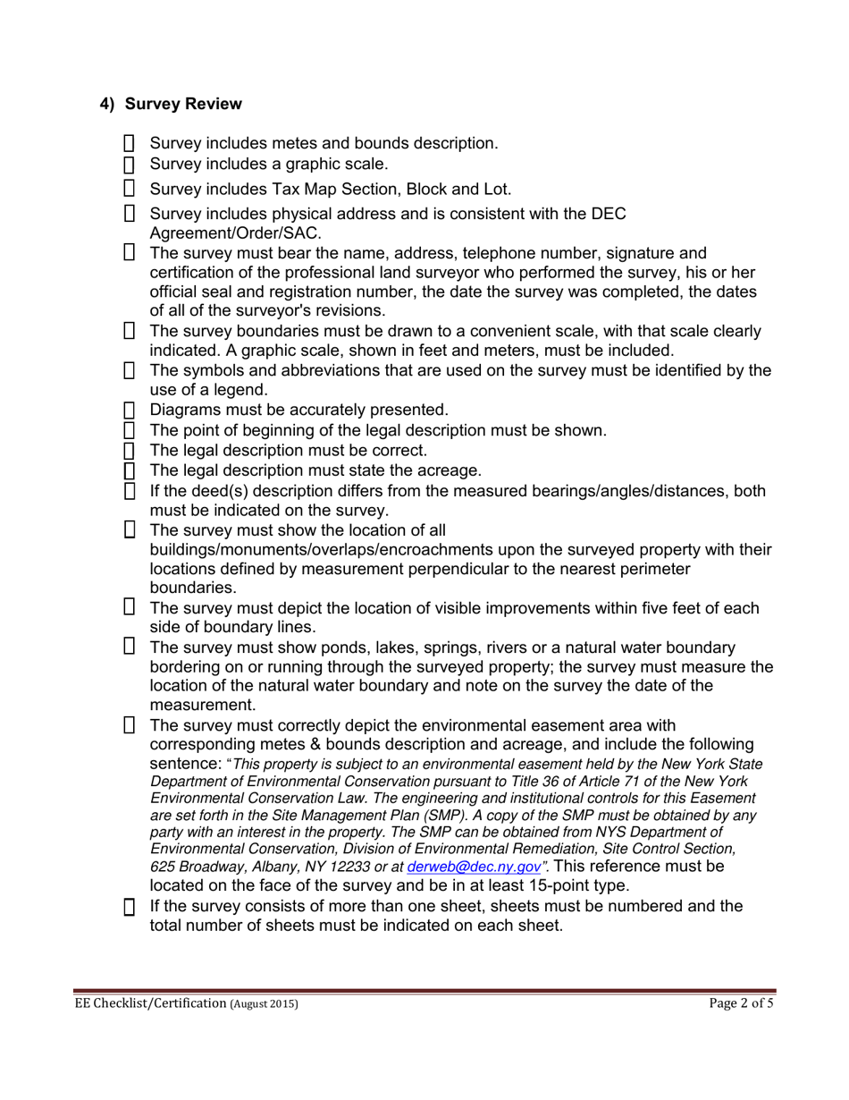 Environmental Easement Checklist / Certification - New York, Page 2