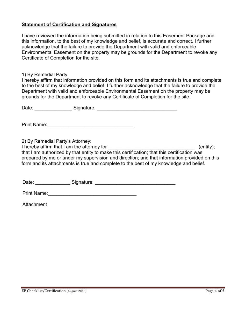 Environmental Easement Checklist / Certification - New York, Page 4