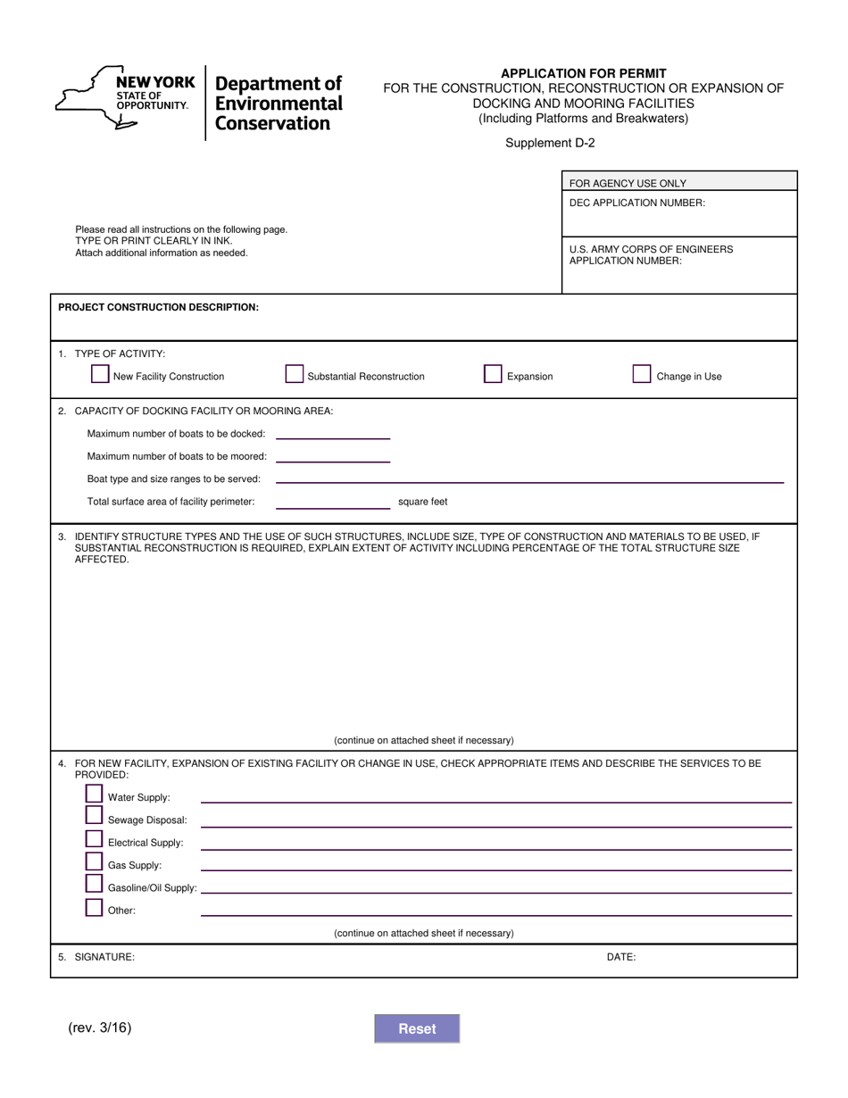 Supplement D-2 Application for Permit for the Construction, Reconstruction or Expansion of Docking and Mooring Facilities (Including Platforms and Breakwaters) - New York, Page 1