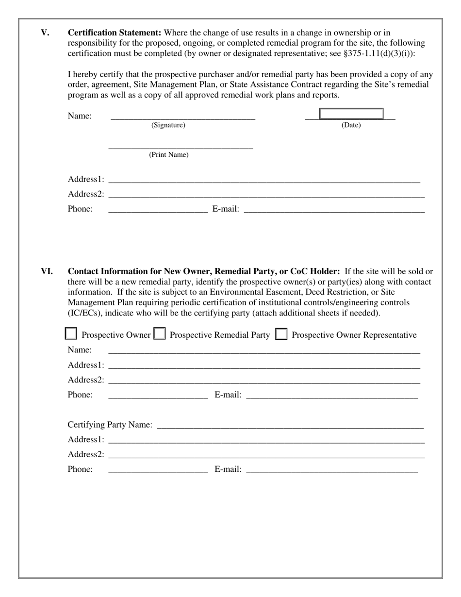 60-day Advance Notification of Site Change of Use, Transfer of Certificate of Completion, and / or Ownership - New York, Page 2