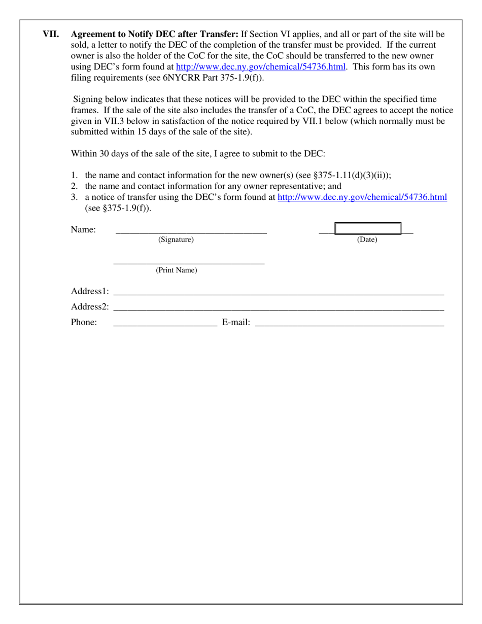 60-day Advance Notification of Site Change of Use, Transfer of Certificate of Completion, and / or Ownership - New York, Page 3