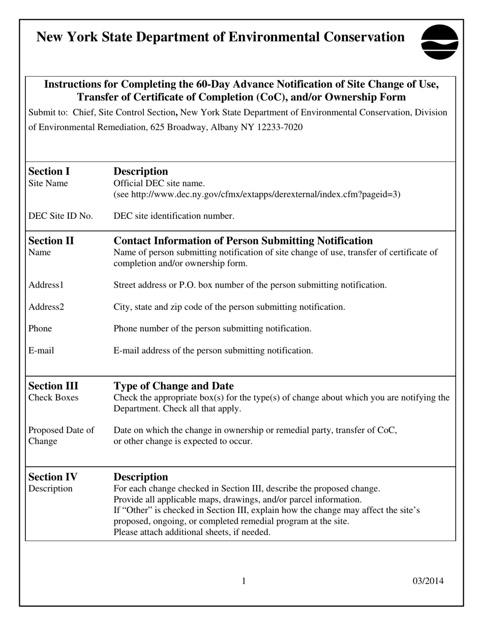60-day Advance Notification of Site Change of Use, Transfer of Certificate of Completion, and / or Ownership - New York, Page 5