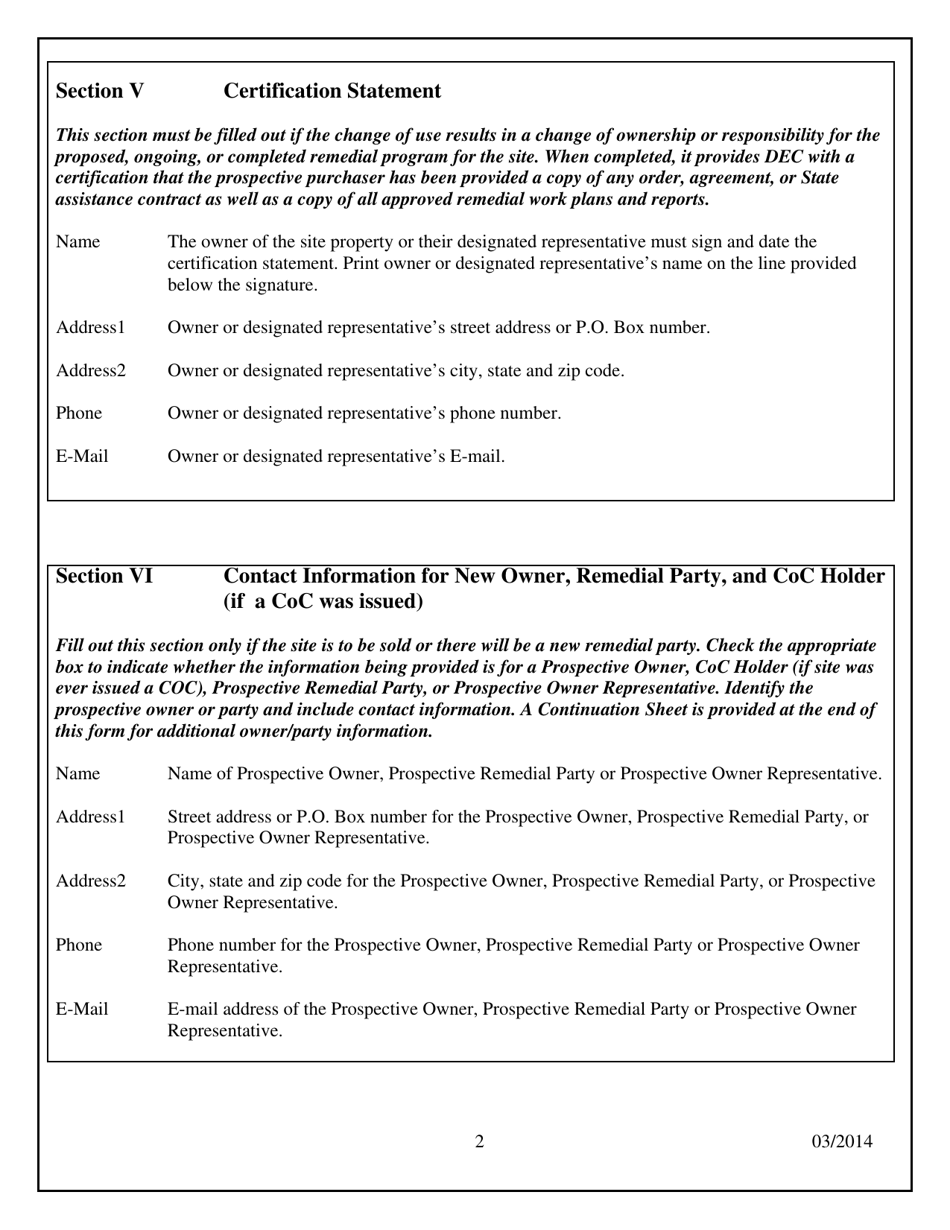 60-day Advance Notification of Site Change of Use, Transfer of Certificate of Completion, and / or Ownership - New York, Page 6