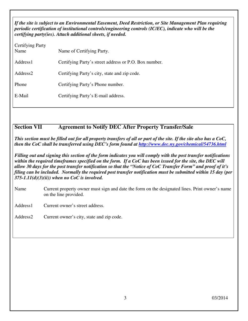 60-day Advance Notification of Site Change of Use, Transfer of Certificate of Completion, and / or Ownership - New York, Page 7