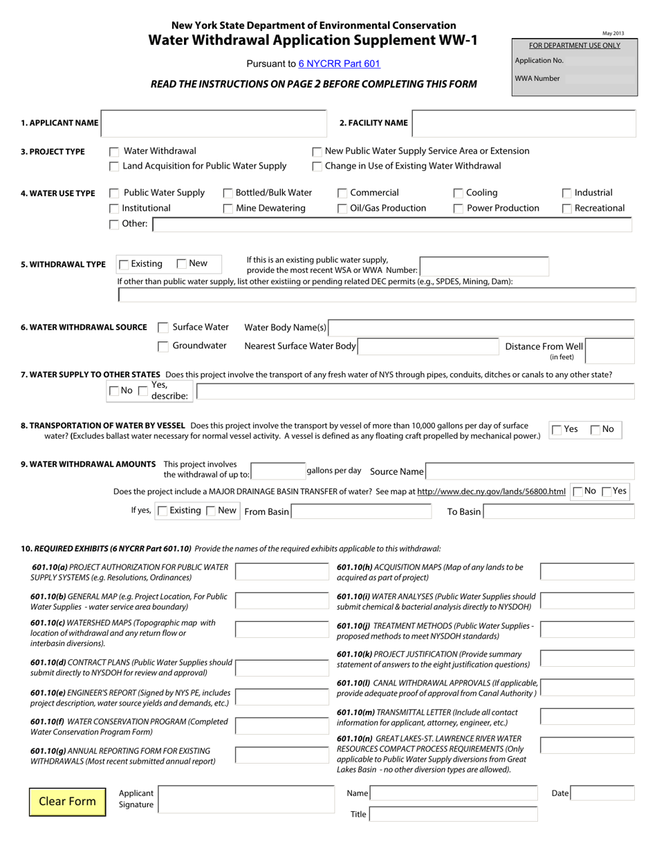 New York Water Withdrawal Application Supplement - Fill Out, Sign ...