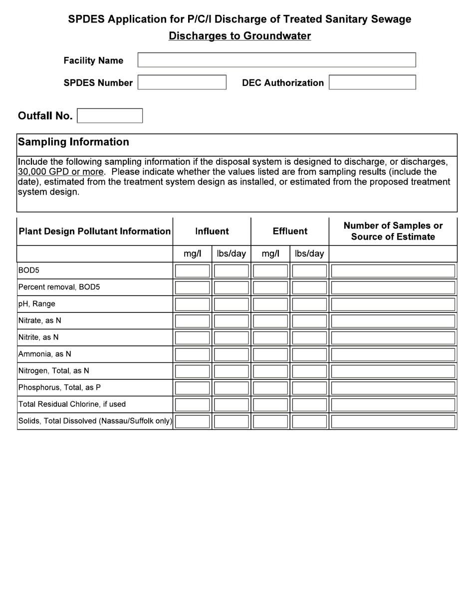 Spdes Application Form: Private, Commercial  Institutional (P / C / I) Discharge of Treated Sanitary Sewage - New York, Page 3