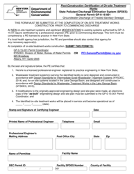 Document preview: General Permit 0-15-001 Post-construction Certification Form - New York