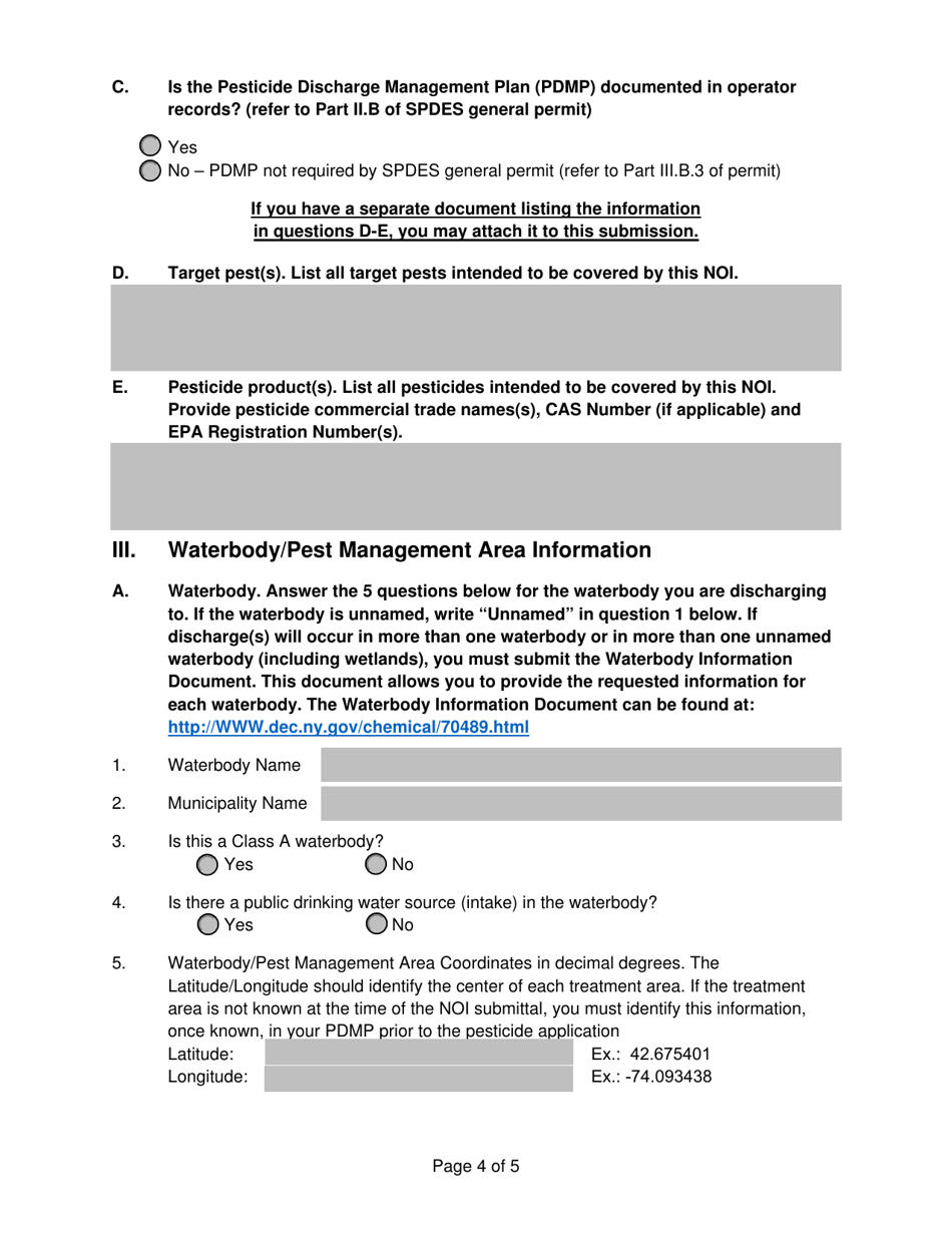 Spdes Pesticide General Permit Noi - New York, Page 4