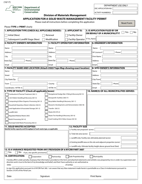 Application for a Solid Waste Management Facility Permit - New York Download Pdf