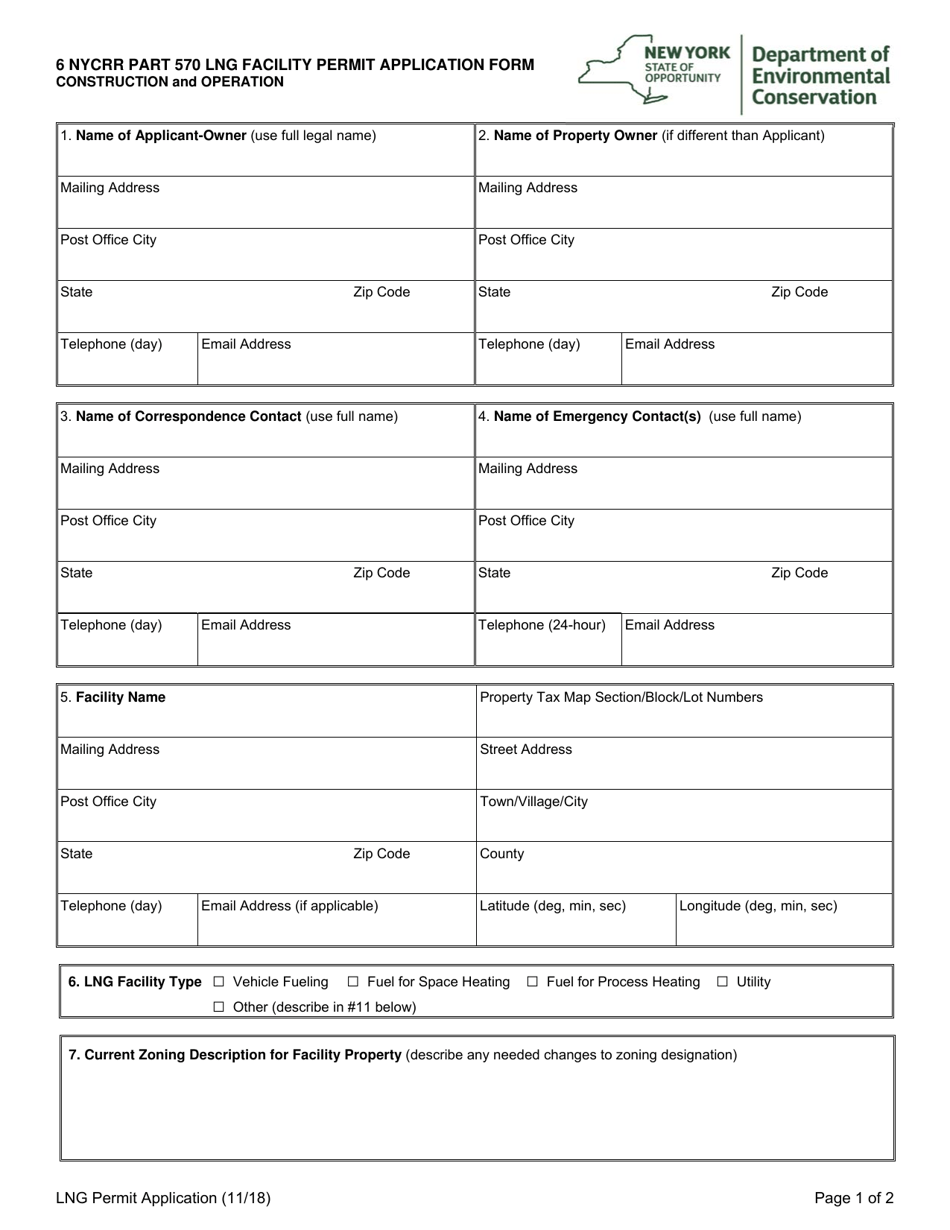 6 Nycrr Part 570 Lng Facility Permit Application Form - Construction and Operation - New York, Page 1