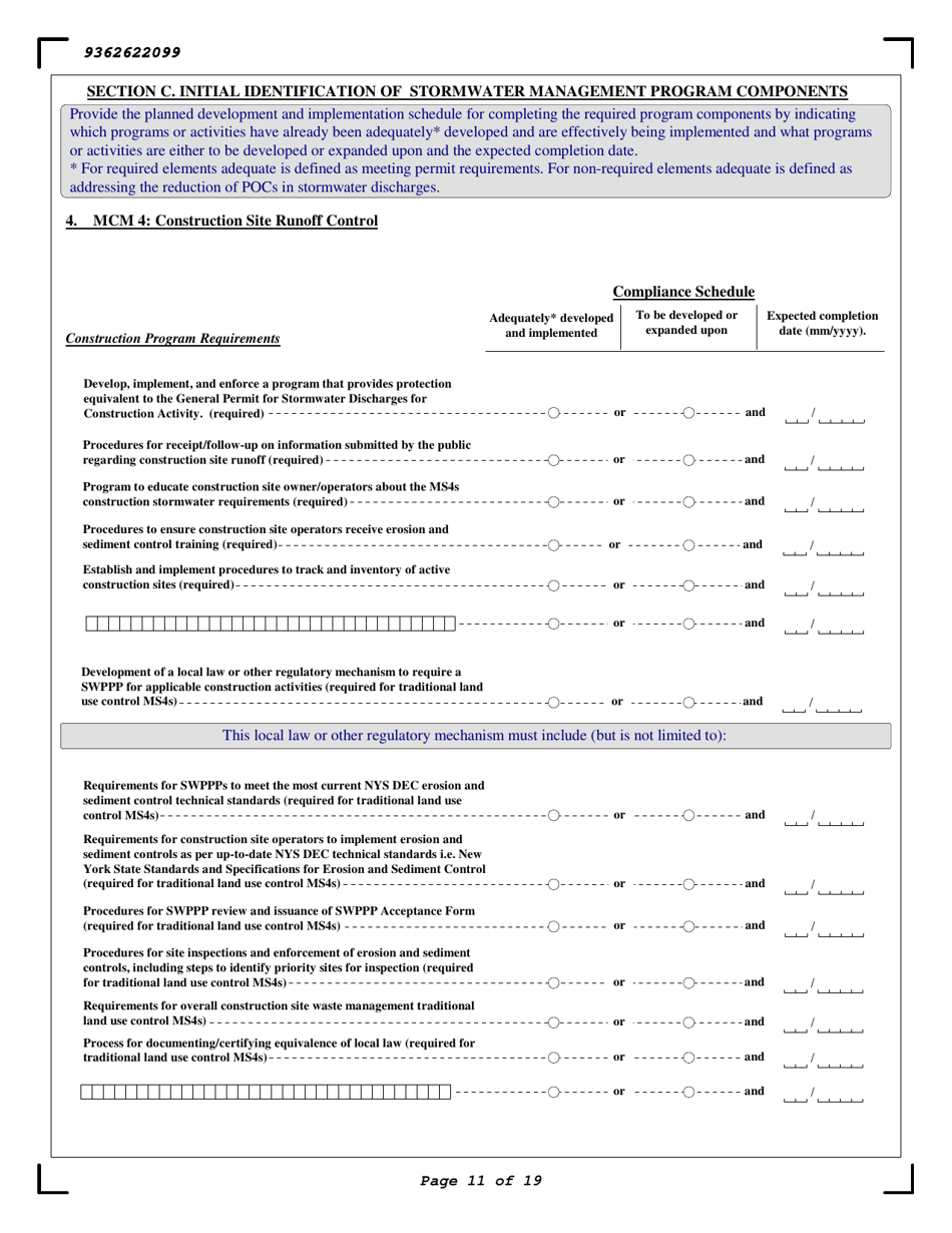 Stormwater Municipal Separate Storm Sewer Systems (Ms4s) General Permit Noi - New York, Page 11