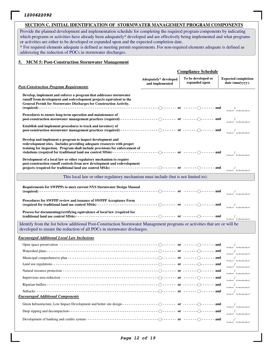 Stormwater Municipal Separate Storm Sewer Systems (Ms4s) General Permit Noi - New York, Page 12