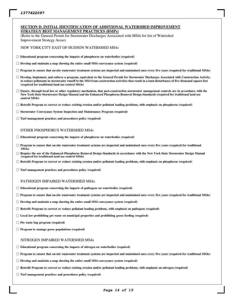 Stormwater Municipal Separate Storm Sewer Systems (Ms4s) General Permit Noi - New York, Page 14