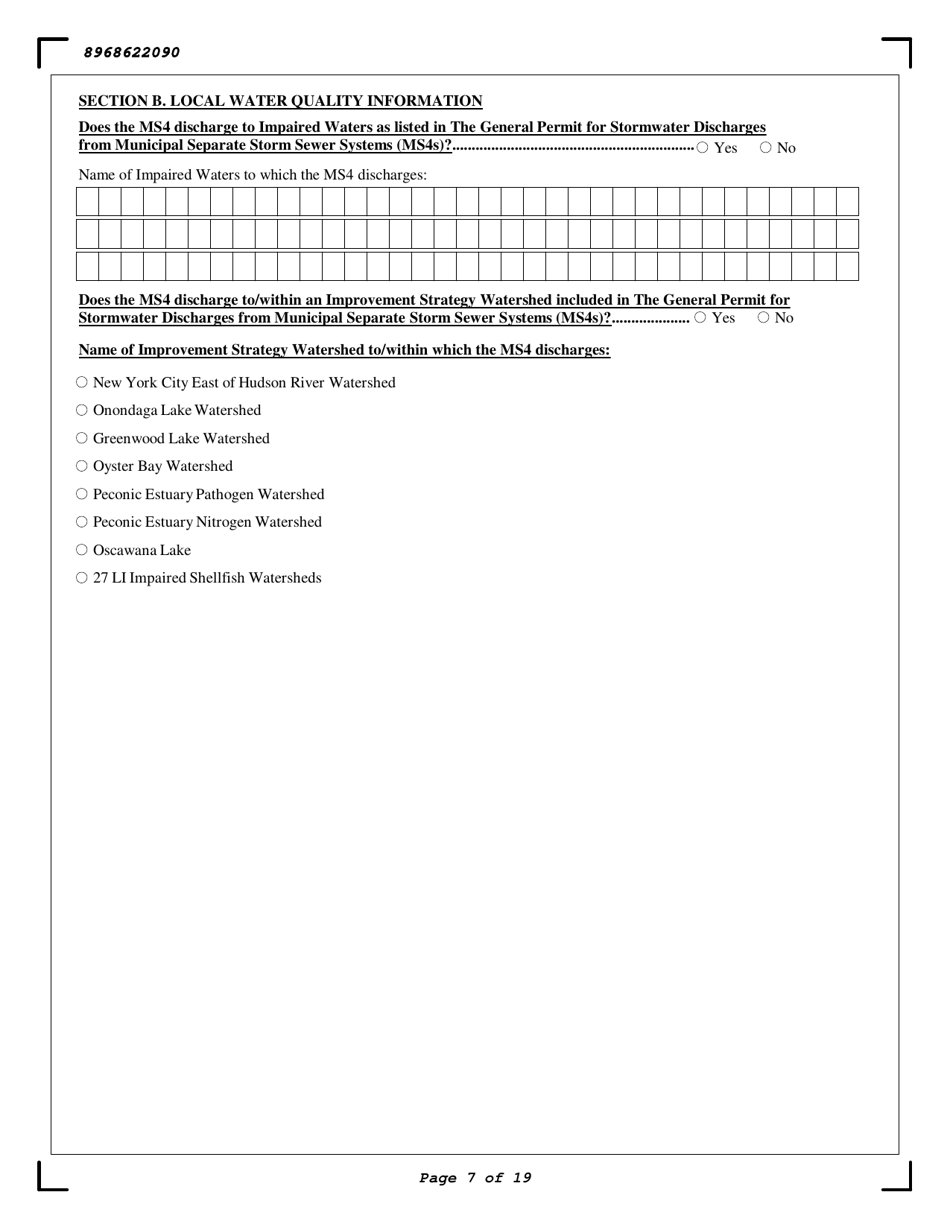 Stormwater Municipal Separate Storm Sewer Systems (Ms4s) General Permit Noi - New York, Page 7
