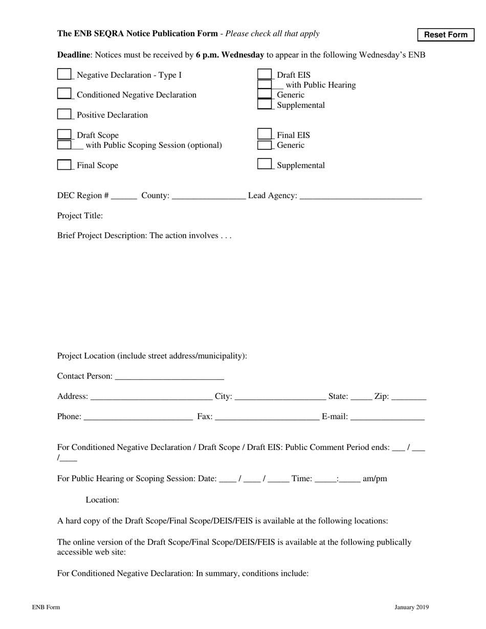 The Enb Seqra Notice Publication Form - New York, Page 1
