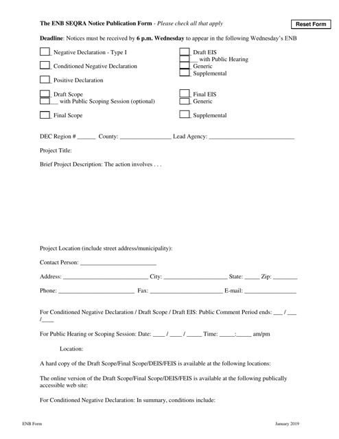 The Enb Seqra Notice Publication Form - New York Download Pdf