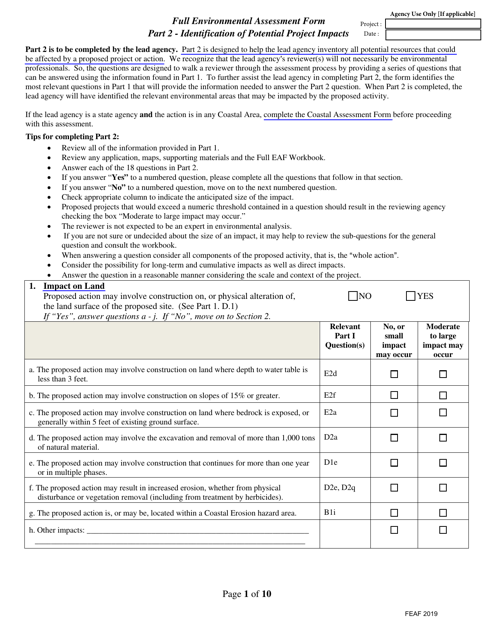 Full Environmental Assessment Form Part 2 - Identification of Potential Project Impacts - New York Download Pdf