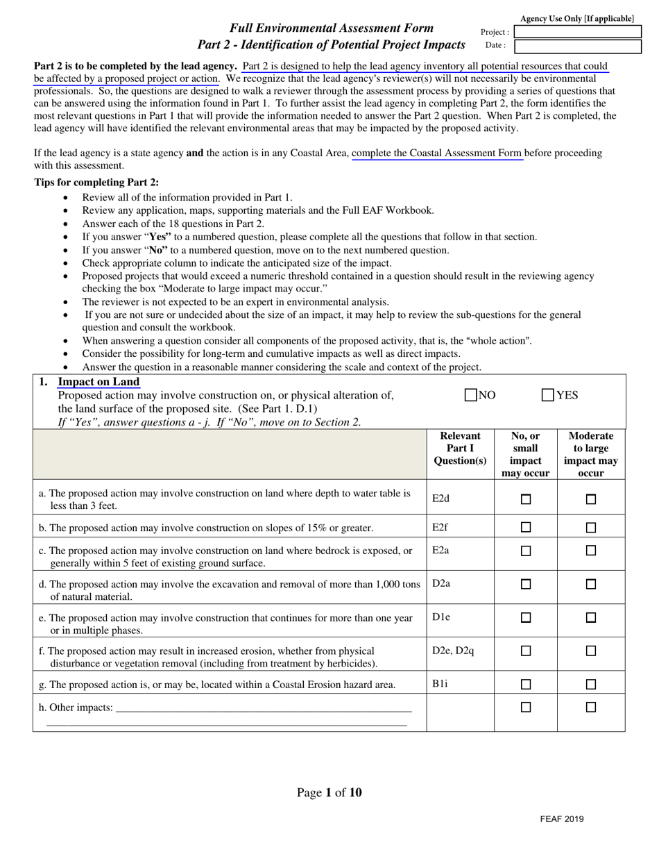 New York Full Environmental Assessment Form Part 2 - Identification of ...