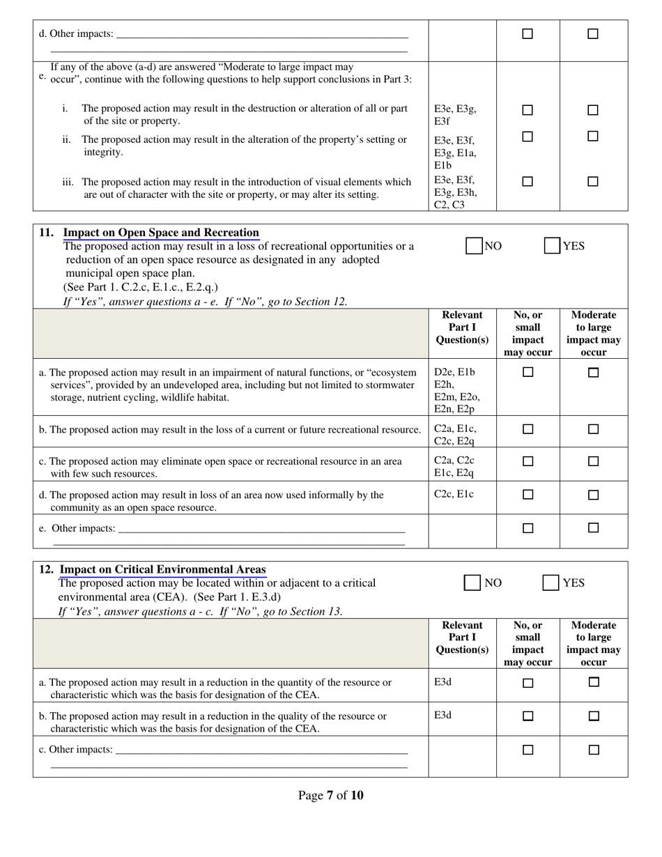 Full Environmental Assessment Form Part 2 - Identification of Potential Project Impacts - New York, Page 7