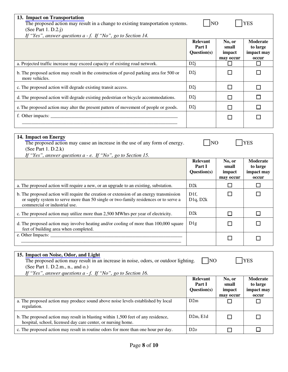 Full Environmental Assessment Form Part 2 - Identification of Potential Project Impacts - New York, Page 8
