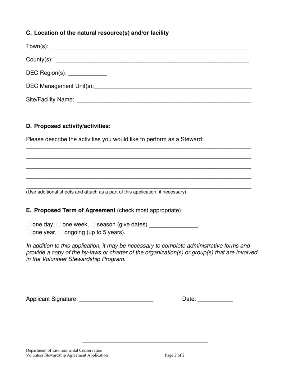 Appendix I Volunteer Stewardship Application - New York, Page 2