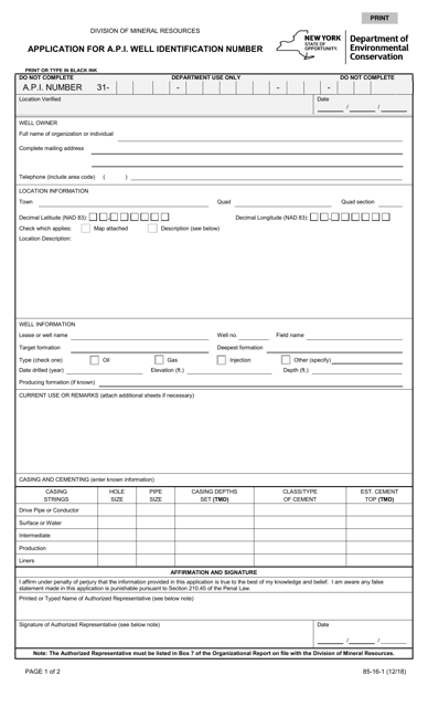 Form 85-16-1  Printable Pdf