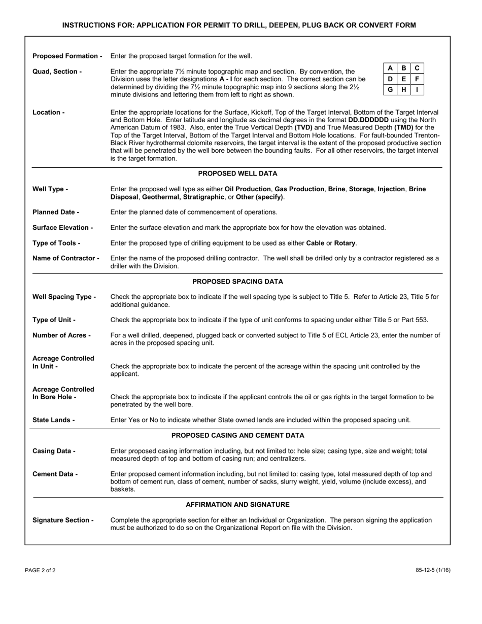 Instructions for Form 85-12-5 Application for Permit to Drill, Deepen, Plug Back or Convert Form - New York, Page 2