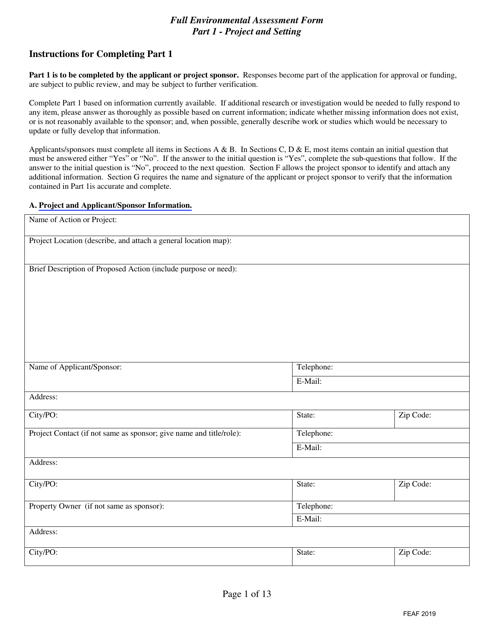 Full Environmental Assessment Form Part 1 - Project and Setting - New York, 2019
