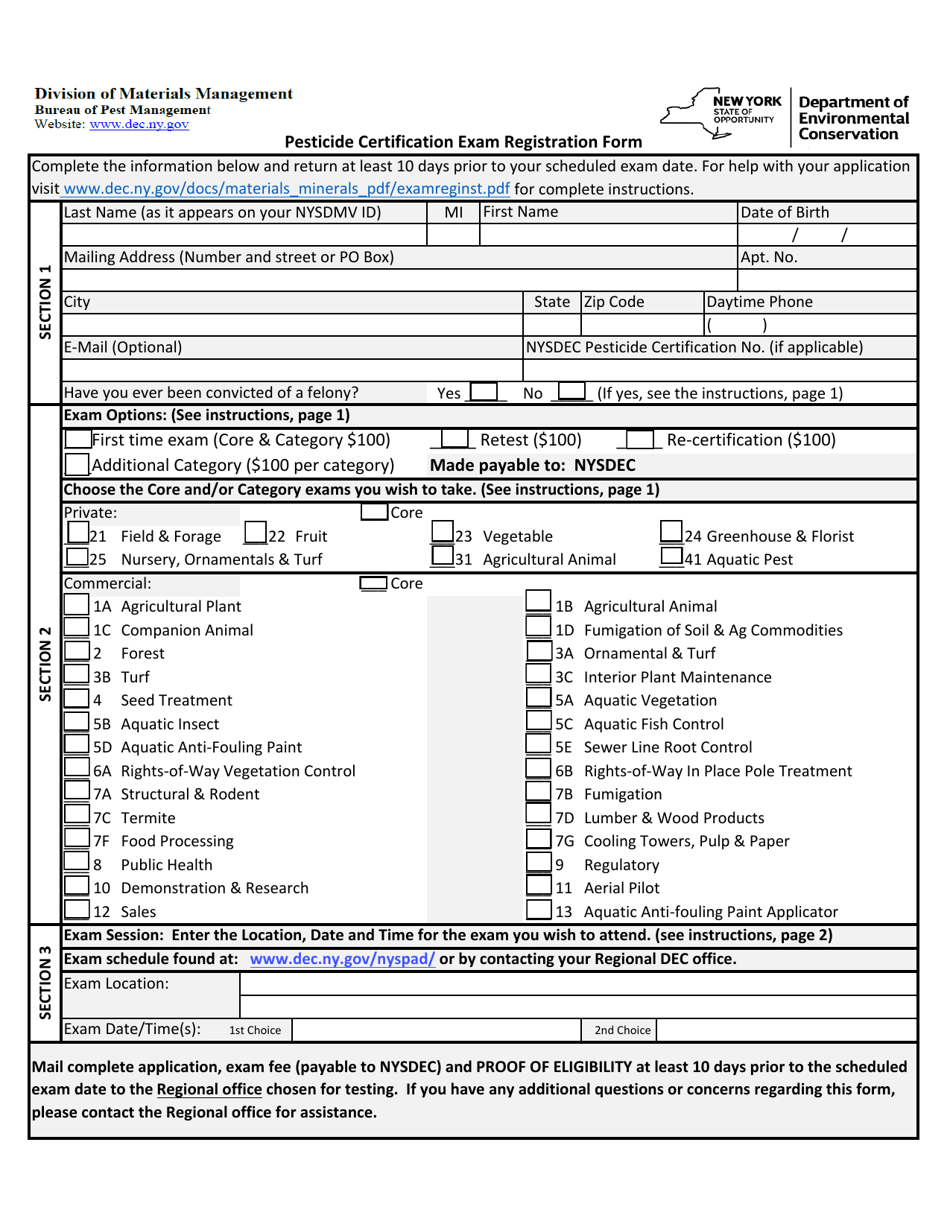 New York Pesticide Certification Exam Registration Form Download Fillable Pdf Templateroller