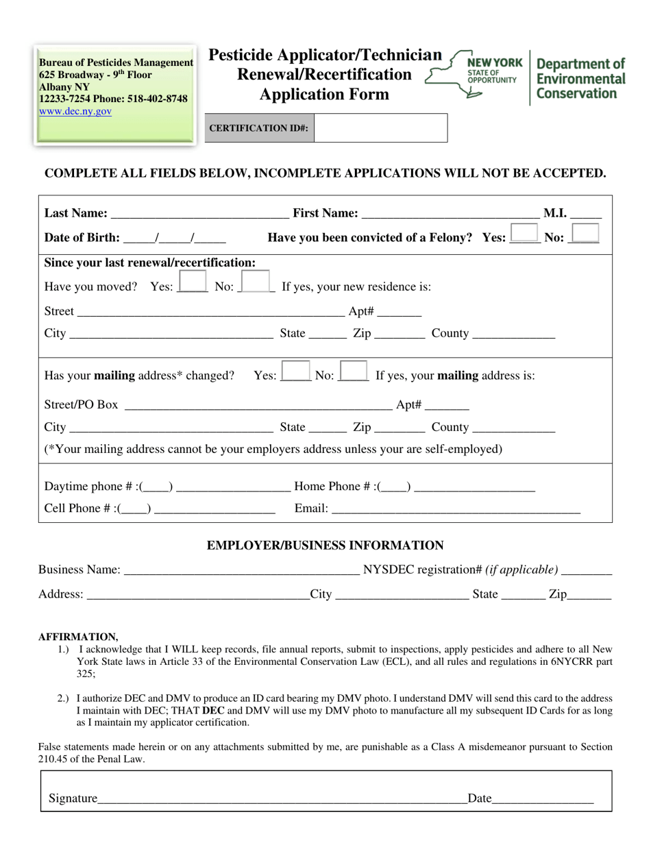 New York Pesticide Applicator/Technician Renewal/Recertification