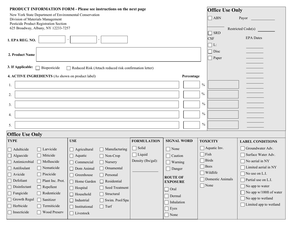 Product Information Form - New York, Page 1