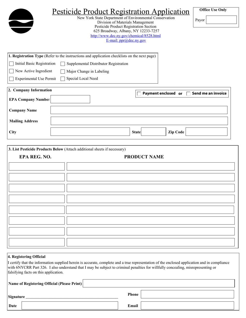 Pesticide Product Registration Application - New York, Page 1