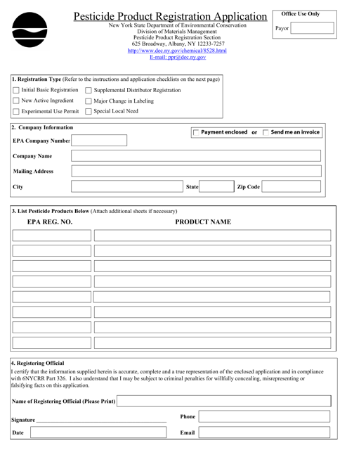 Pesticide Product Registration Application - New York Download Pdf