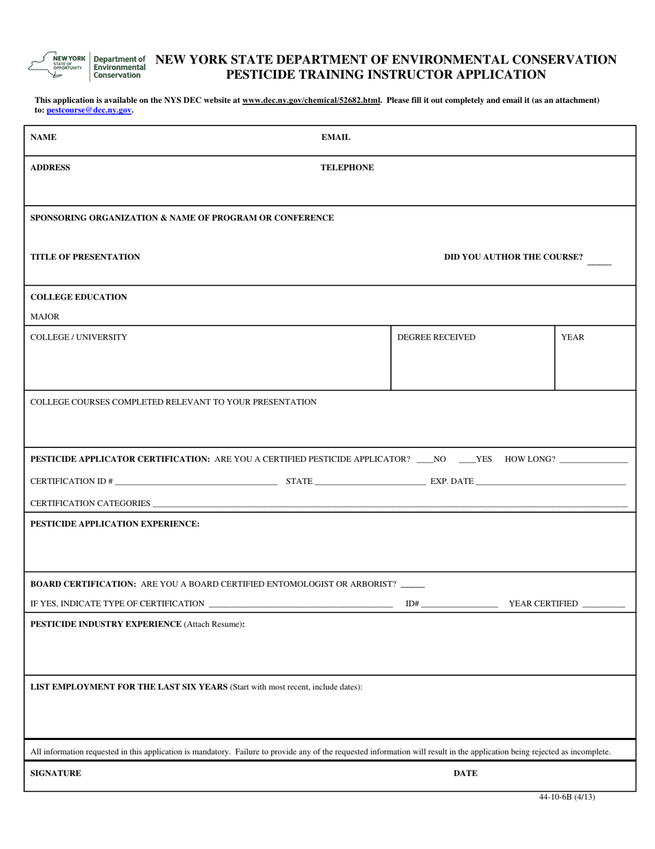 Form 44-10-6B Pesticide Training Instructor Application - New York, Page 1