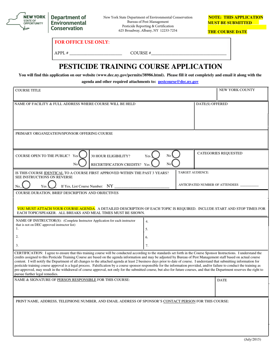 Pesticide Training Course Application - New York, Page 1