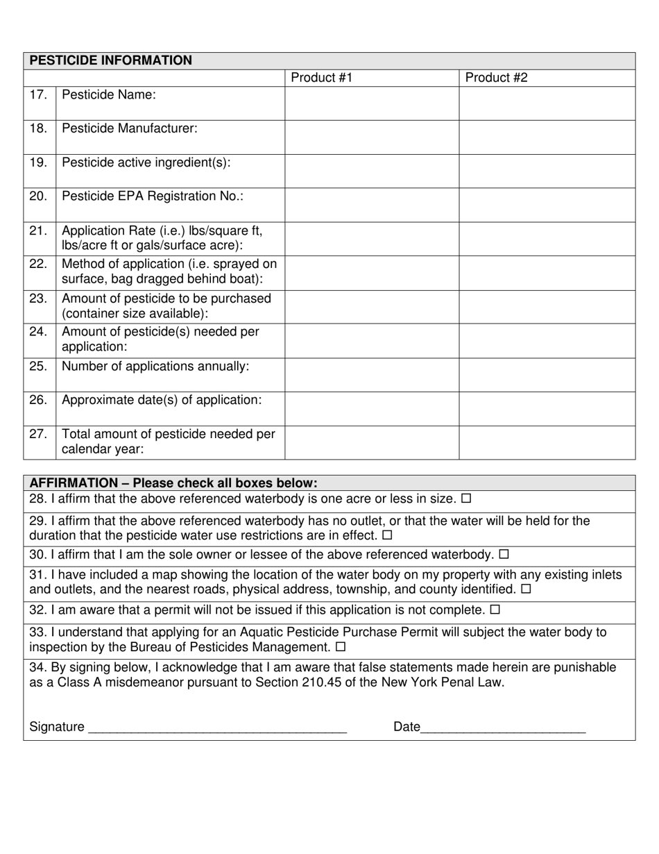 Aquatic Pesticide Purchase Permit Application - New York, Page 2