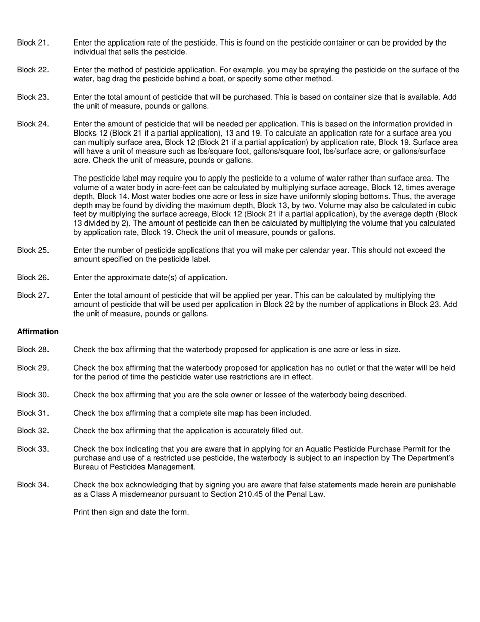 Aquatic Pesticide Purchase Permit Application - New York, Page 5