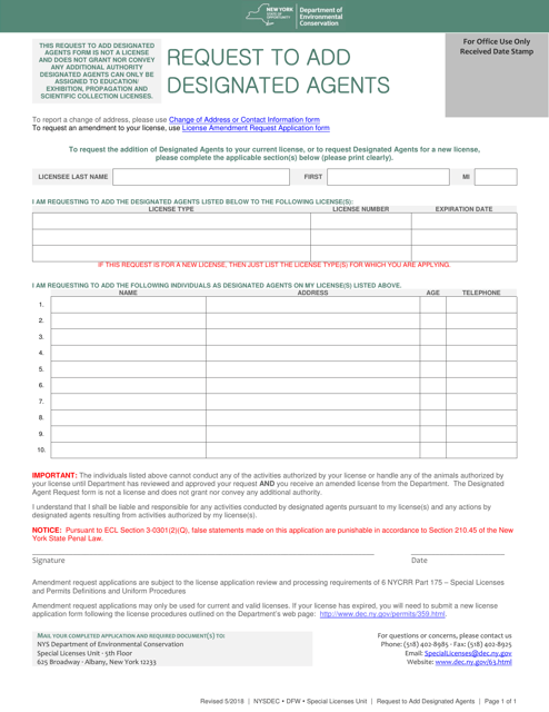 Request to Add Designated Agents - New York Download Pdf