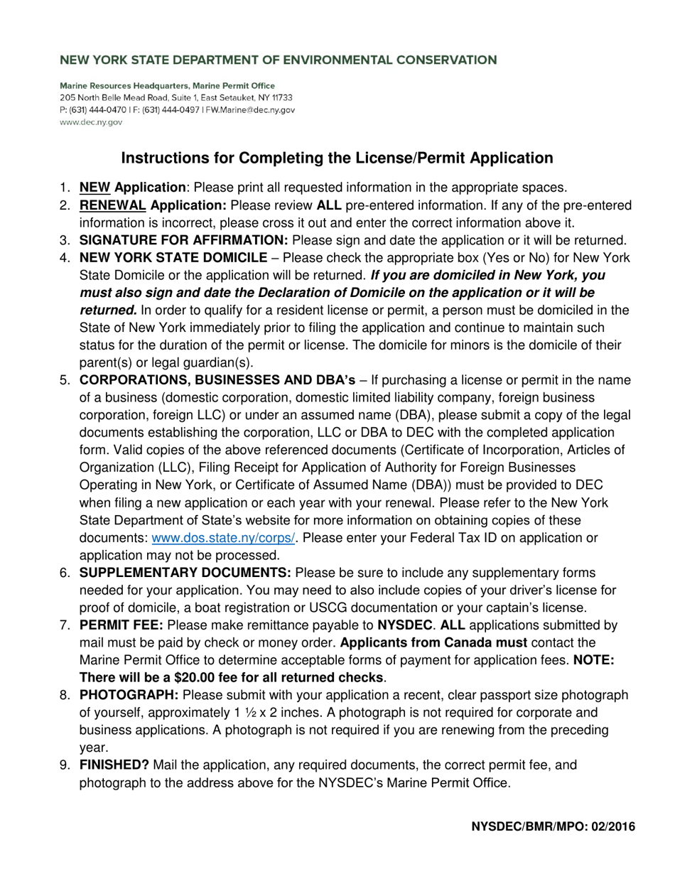 Party / Charter Boat Permit Application - New York, Page 2
