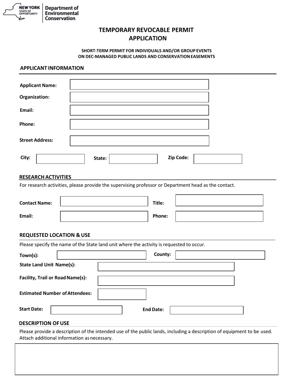 Temporary Revocable Permit Application - New York, Page 1