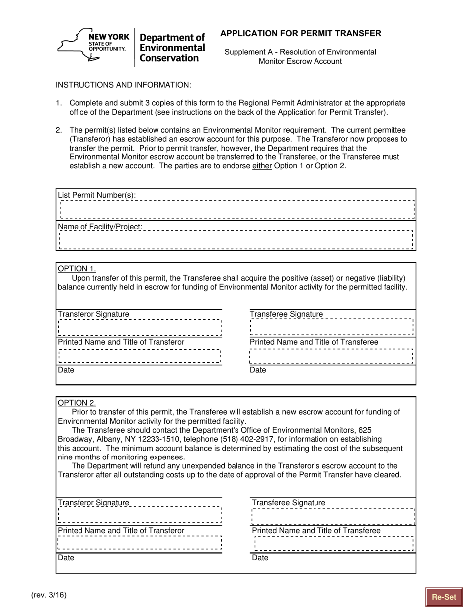 Supplement A Application for Permit Transfer - New York, Page 1