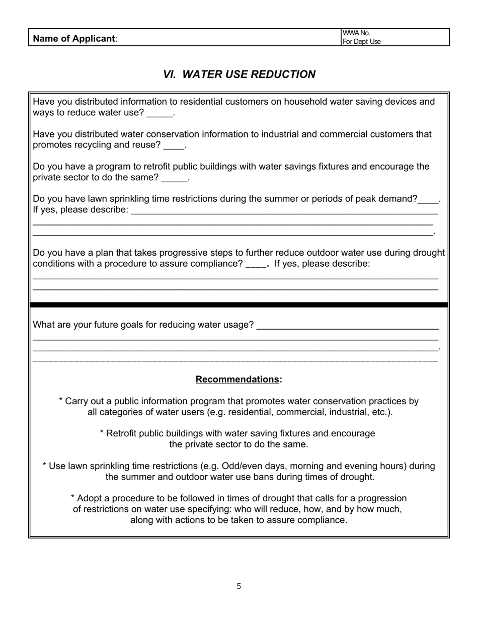 Water Conservation Program Form for Public Water Supplies - New York, Page 5