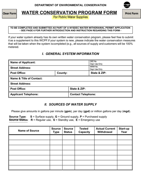 Water Conservation Program Form for Public Water Supplies - New York Download Pdf