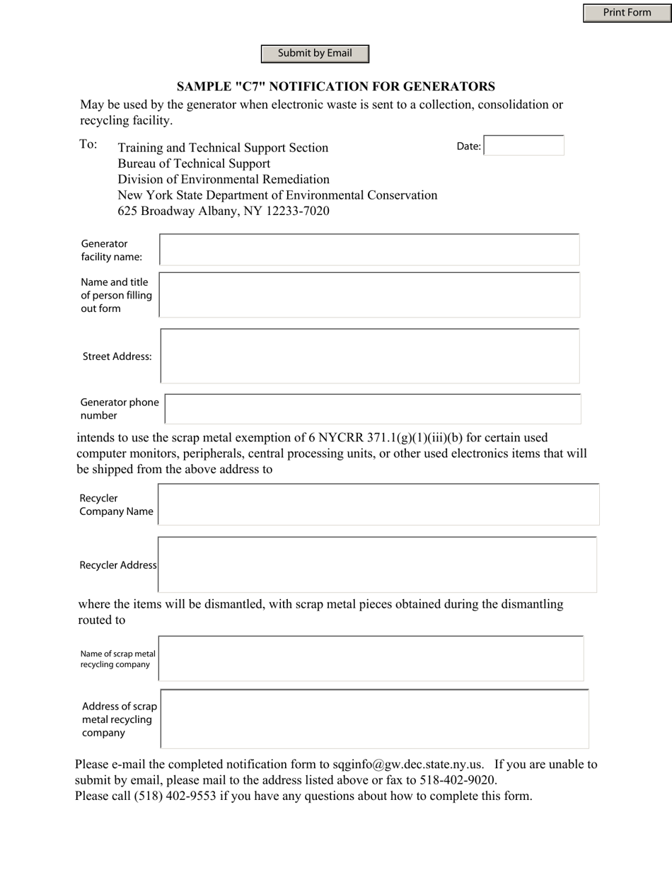 Sample c7 Notification for Generators - New York, Page 1