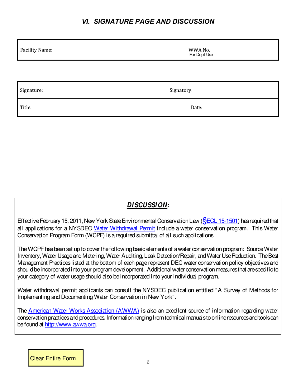 Water Conservation Program Form for Non-potable Water Withdrawals - New York, Page 6